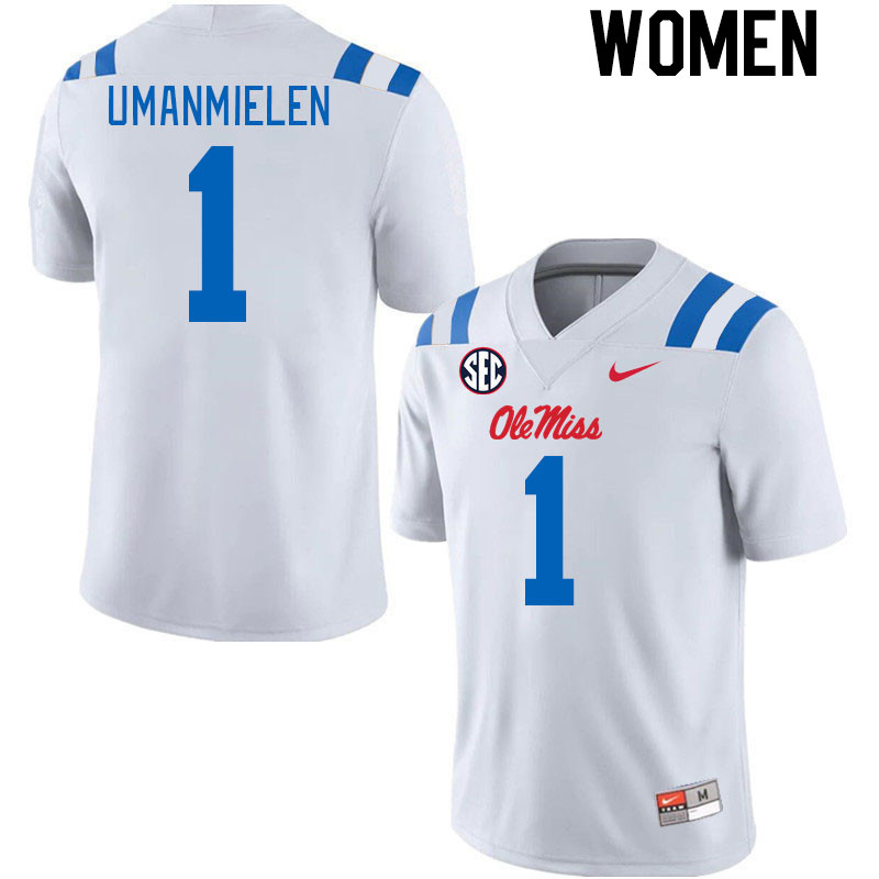 Women #1 Princely Umanmielen Ole Miss Rebels 2024 New Uniforms College Football Jerseys Stitched-Whi